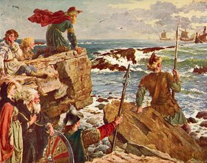 Duńczycy płynący kanałem angielskim ok. 877. Z Historii Anglii Cassella, opublikowanej ok. 1901 r.