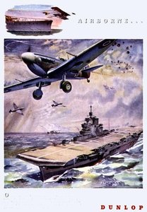 „Airborne....”, reklama Dunlop Tires z „The Illustrated London News”, wydanie bożonarodzeniowe 1944 (lito) autorstwa Herbert Kerr Rooke
