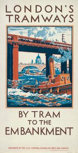 „Tramwajem do nabrzeża”, plakat LCC Tramways Rady Hrabstwa Londynu, 1924 r autorstwa Herbert Kerr Rooke