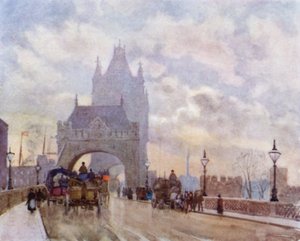 Na moście Tower (kolor lito) autorstwa Herbert Menzies (after) Marshall