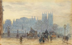Opactwo Westminsterskie z Mostu Westminsterskiego 1892 (akwarela) autorstwa Herbert Menzies Marshall