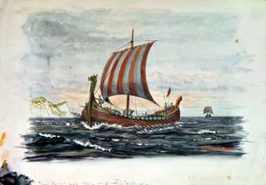 Statek Wikingów (akwarela) autorstwa Herbert Oakes Jones