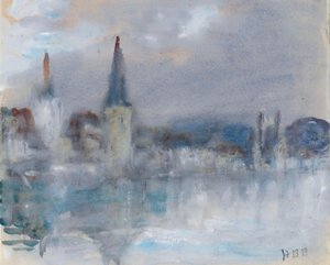 Most Kaplicowy i katedra w Lucernie, Szwajcaria, w deszczowy dzień autorstwa Hercules Brabazon Brabazon
