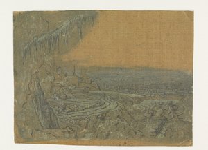 Odległy widok z drogą i omszałymi gałęziami autorstwa Hercules Segers