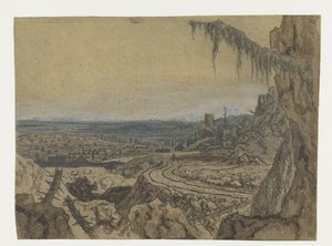 Odległy widok z drogą i omszałymi gałęziami autorstwa Hercules Segers