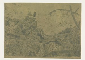 Górska dolina, po prawej mężczyzna niosący kij autorstwa Hercules Segers