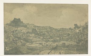 Dolina z rzeką i miasto z czterema wieżami autorstwa Hercules Segers