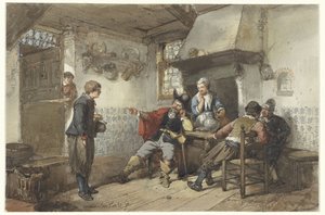 Jacyś mężczyźni i żołnierz w karczmie