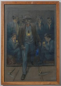 Górnicy opuszczają klatkę szybową autorstwa Herman Heijenbrock