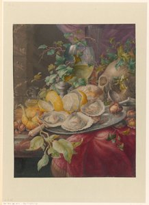 Vanitas martwa natura z ostrygami i czaszką