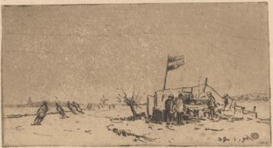 Zimowy krajobraz z łyżwiarzami autorstwa Herman Heuff (signed by artist)