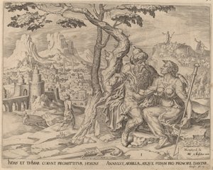 Juda składa Tamar przysięgę autorstwa Herman Jansz Muller after Maerten van Heemskerck