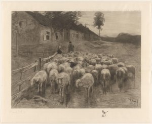 Pasterz i niewiasta ze stadem owiec autorstwa Herman Johannes van der Weele (signed by artist)