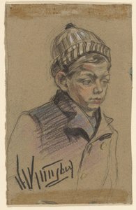 Chłopiec w płaszczu i kapeluszu autorstwa Herman Kruyder (signed by artist)