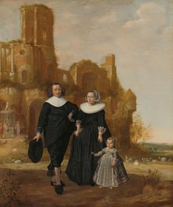Portret pary z dzieckiem w krajobrazie autorstwa Herman Meynderts Doncker