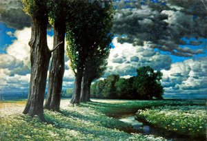 Topole nad strumieniem (olej na płótnie) autorstwa Herman Rüdisühli