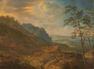 Górzysty krajobraz z farmą autorstwa Herman Saftleven