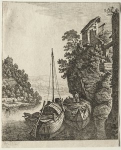 Dwie łodzie zacumowane pod skałą, 1667.