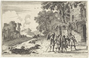 Abraham przyjmuje trzech aniołów Wizerunki Starego Testamentu (tytuł serii) autorstwa Herman van Swanevelt