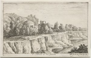 Różnorodne widoki w Rzymie i okolicach: św. Adriano na Via Flaminia, 1653. autorstwa Herman van Swanevelt
