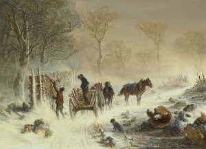Ładowanie drewna w śniegu, 1858