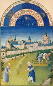 Czerwiec - pałac i Sainte-Chapelle, XV w., 1939 autorstwa Hermann Limbourg