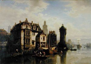 Widok na Rotterdam (olej na panelu) autorstwa Hermann Meyerheim