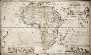 Mapa Afryki, ok. 1715 r. (kolorowa rycina)