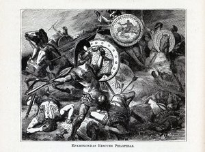 Epaminondas ratuje Pelopidasa, 1882 r autorstwa Hermann Vogel