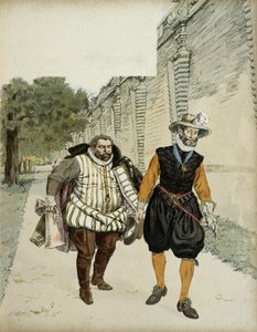 Henryk IV (1553-1610) i Karol de Lorraine, książę Mayenne (1554-1611). Pierwsza rozmowa pojednawcza między dwoma wrogami, Mayenne, przywódcą legueurów i królem, w ogrodach Chateau de Montceaux, w Brie, w 1596 roku. autorstwa Hermann Vogel
