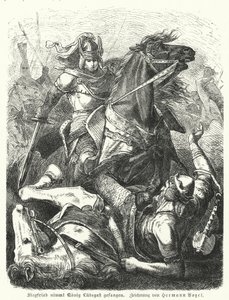 Zygfryd chwytając króla Ludegast autorstwa Hermann Vogel