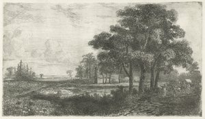 Zalesiony krajobraz z zadaszonym wozem autorstwa Hermanus Jan Hendrik van Rijkelijkhuysen