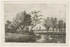 Rzeka z wędkarzem w łódce autorstwa Hermanus Jan Hendrik van Rijkelijkhuysen