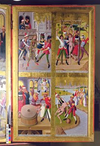 Sceny z życia św. Wiktora z sekcji wewnętrznej prawego skrzydła zewnętrznego dawnego ołtarza głównego w kościele św. Mikołaja, 1481 (tempera na desce)