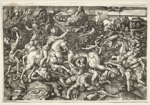 Walka między jeźdźcami, 1523. autorstwa Hieronymous Hopfer