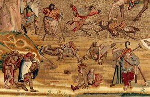 Gobelin inspirowany twórczością Hieronima Boscha, ok. 1560 r. (złoto, srebro, jedwab i wełna)
