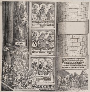 Maksymilian jako architekt, z posągiem św. Leopolda i popiersiami rodu Maksymiliana..., 15171518. autorstwa Hieronymus Andreae