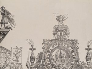 Szczyt Prawego Portalu oraz Trębacz i Sztandar z Portalu Centralnego, fr..., 1515. autorstwa Hieronymus Andreae
