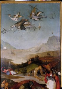Kuszenie św. Antoniego (Triptycon, fragment lewego skrzydła) autorstwa Hieronymus Bosch
