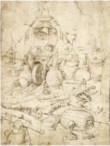 Piekielny krajobraz par Bosch, Hieronymus (ok. 1450-1516). Pióro, brązowy tusz indyjski na papierze, ok. 1900 r. 1500, kolekcja prywatna autorstwa Hieronymus Bosch