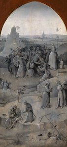 Kuszenie św. Antoniego. Tryptyk, rewers: Chrystus niosący krzyż, 1500-1501. autorstwa Hieronymus Bosch