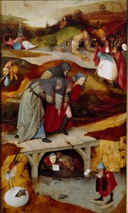 Tryptyk z pokusami (detal) 1505-1506 (olej na płótnie) autorstwa Hieronymus Bosch
