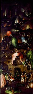 Tryptic of the Last Judgement: prawy panel przedstawiający piekło. Obraz na drewnie: Hieronymus Van Aeken (Aken) dit Jerome Bosch (1450-1516) 1504 około Sun. 167,5x60 cm Wiedeń, galeria malarstwa Akademii Sztuk Pięknych hist autorstwa Hieronymus Bosch