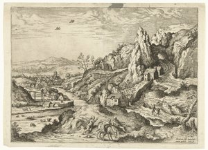 Abraham i Izaak w drodze na miejsce ofiary Pejzaże ze scenami biblijnymi i mitologicznymi (tytuł serii) autorstwa Hieronymus Cock