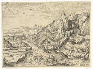 Abraham i Izaak w drodze na miejsce ofiary Pejzaże ze scenami biblijnymi i mitologicznymi (tytuł serii) autorstwa Hieronymus Cock