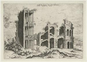 Gezicht op het Septizonium en het Colosseum in Rome Septizonii Severi Imp (...) (title on object) Romeinse ruïnes (series title)   1333512   pl       polish Successfully Translated  Original: Larch-leaf or tree triggerplant, Stylidium laricifolium Translat autorstwa Hieronymus Cock