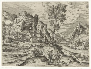Tobiasz i Anioł Pejzaże ze scenami biblijnymi i mitologicznymi (tytuł serii) autorstwa Hieronymus Cock
