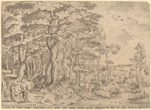 Krajobraz z kuszeniem Chrystusa autorstwa Hieronymus Cock after Pieter Bruegel the Elder