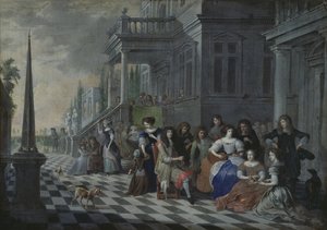 Postacie grające muzykę przed pałacem, 1672