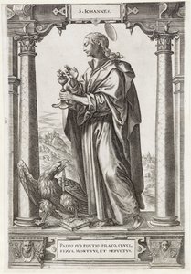 Św. Jan Ewangelista S. Iohannes (tytuł na obiekcie) Chrystus i dwunastu apostołów i św. Paweł (tytuł serii) autorstwa Hieronymus Wierix